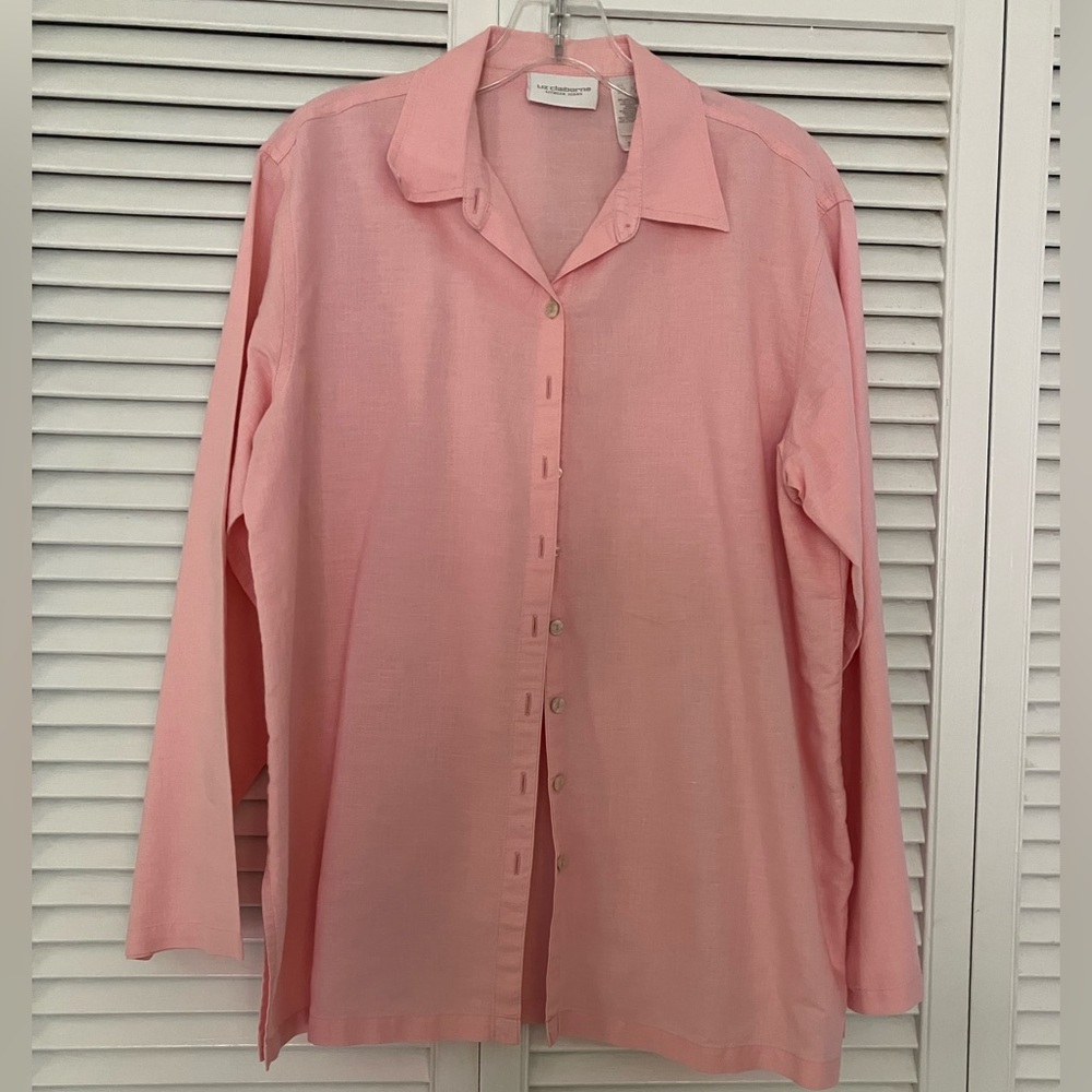 Liz Claiborne/Lizwear Jeans Bubblegum Pink Linen/Cotton Shirt